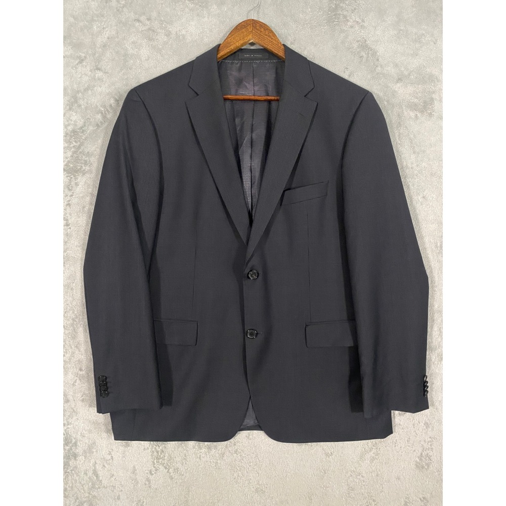 Hugo Boss Blazer 44R Grey Virgin Wool Micro Check Sport Coat Formal Lux Office